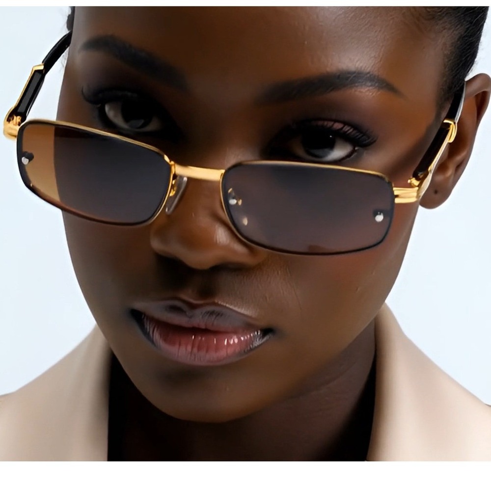 Rimless Sunglasses Rectangle Wood Grain Frame Brown Lens Women Lentes Gafas 2026